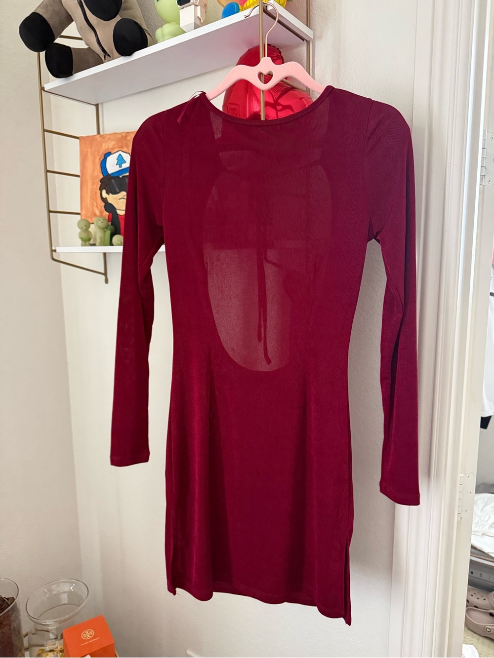 Lioness Burgundy Long Sleeve Sheer Bodycon Dress